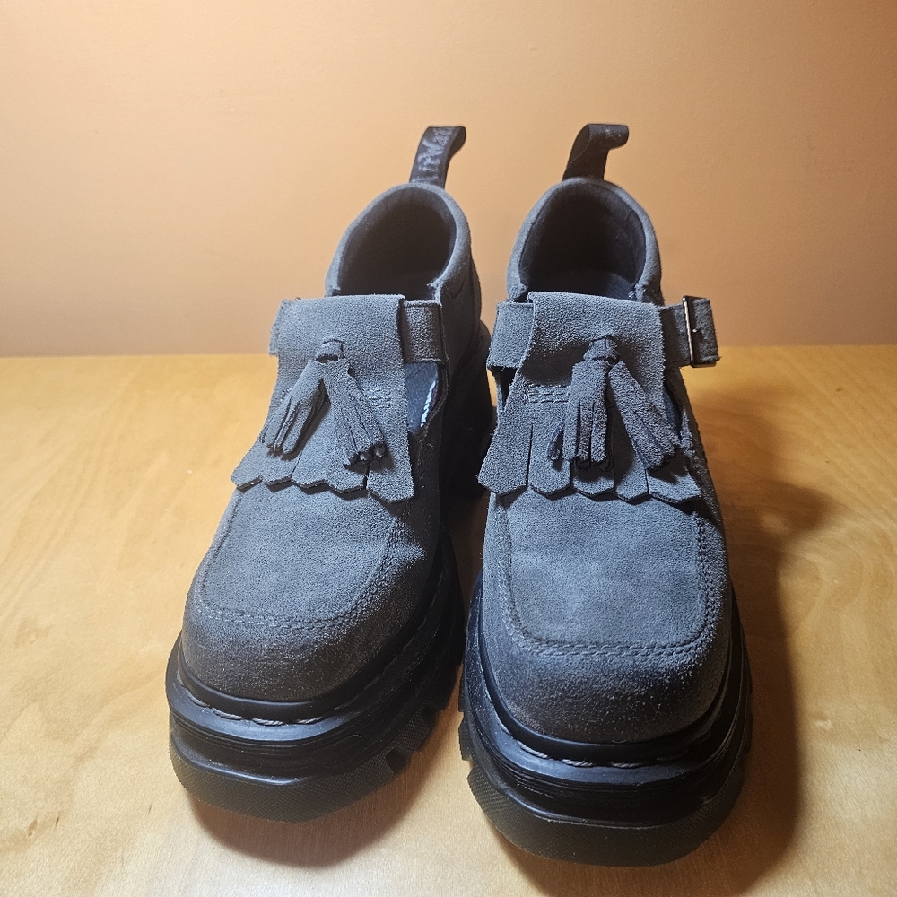 Dr. Martens Gray Platform Shoes with Tassels